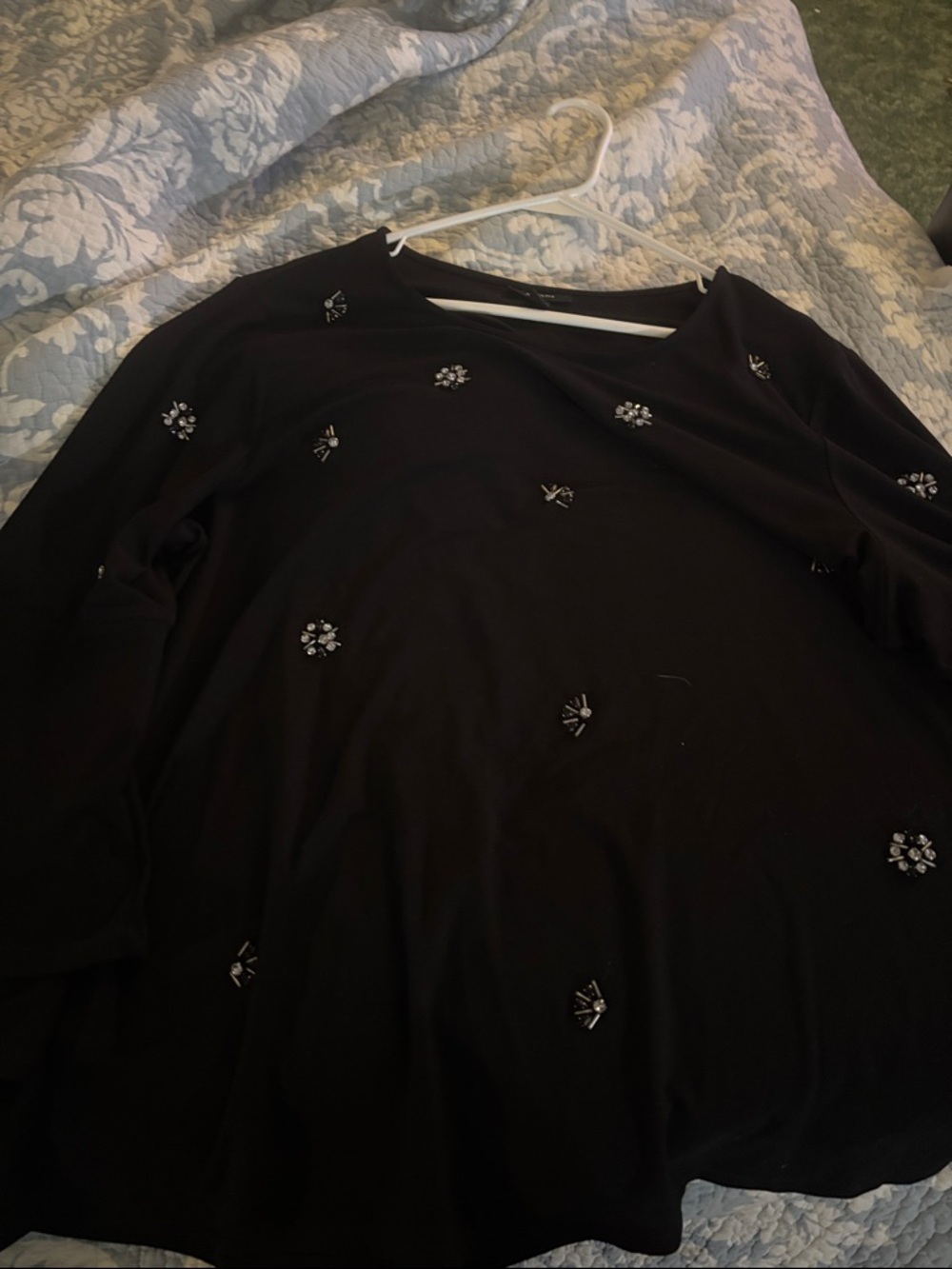 Alfani Black Long Sleeve Top with Crew Neck